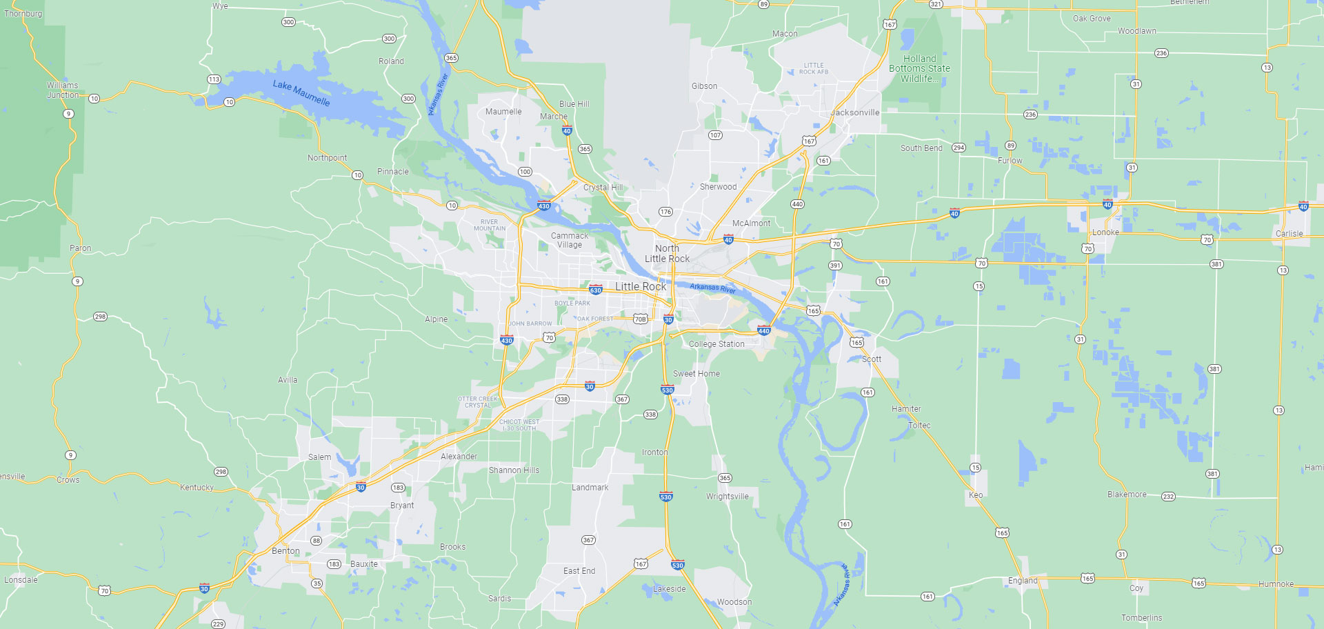 Little Rock, Arkansas area map.