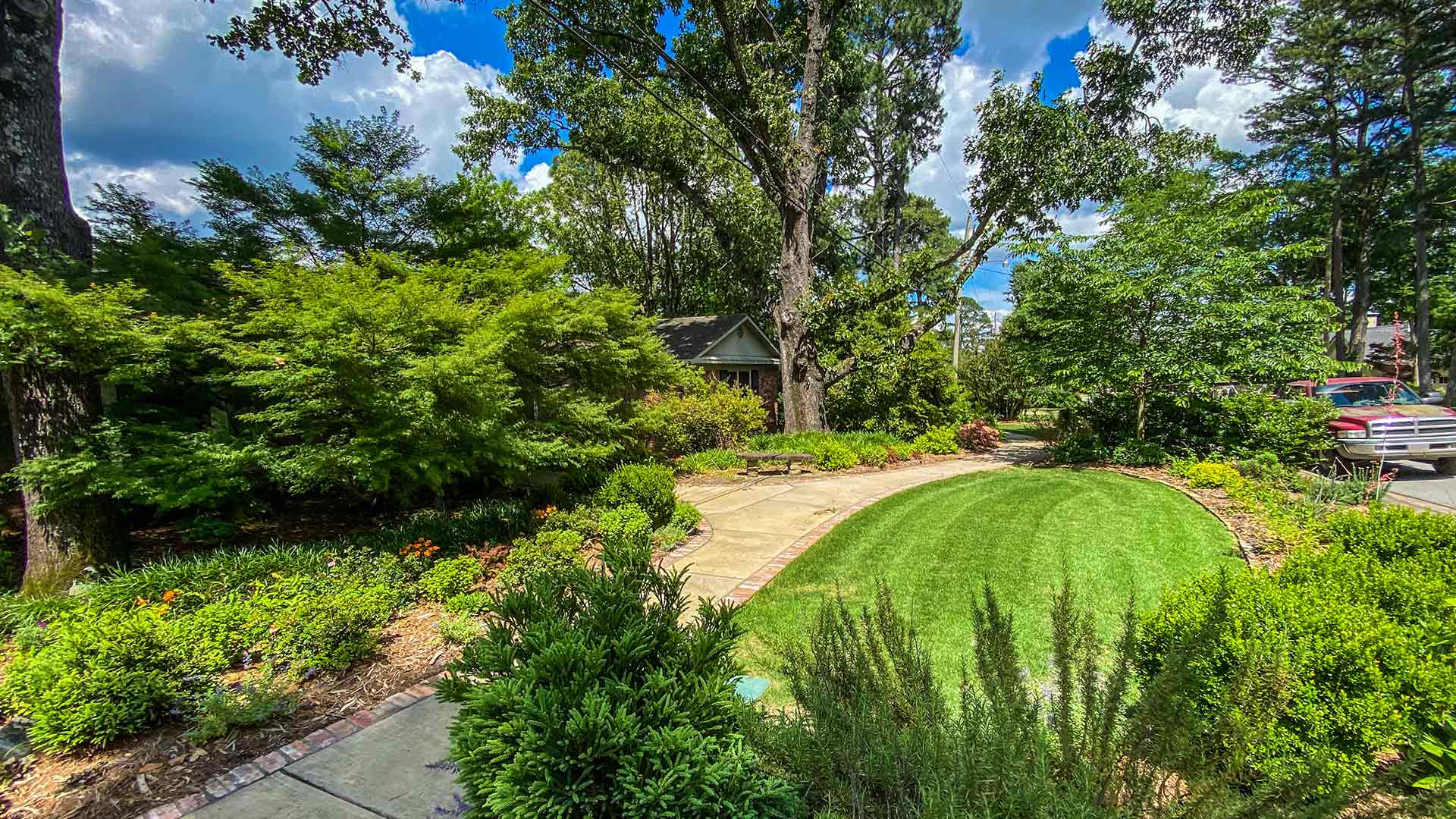 Lush garden with ornamental plants and landscape beds near North Little Rock, AR.