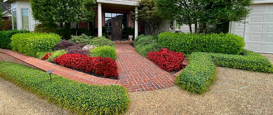 Landscape bed with beautiful ornamental plants and flowers near Sherwood, AR.